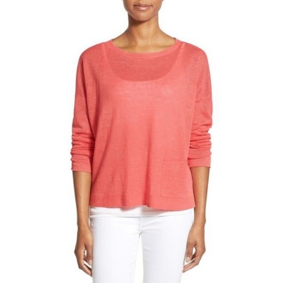 Eileen Fisher Sweaters - Eileen Fisher Organic Linen Stretch Box Top Coral